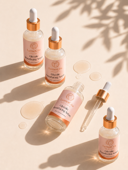 Lumene skincare serum bottles with droppers on a beige background