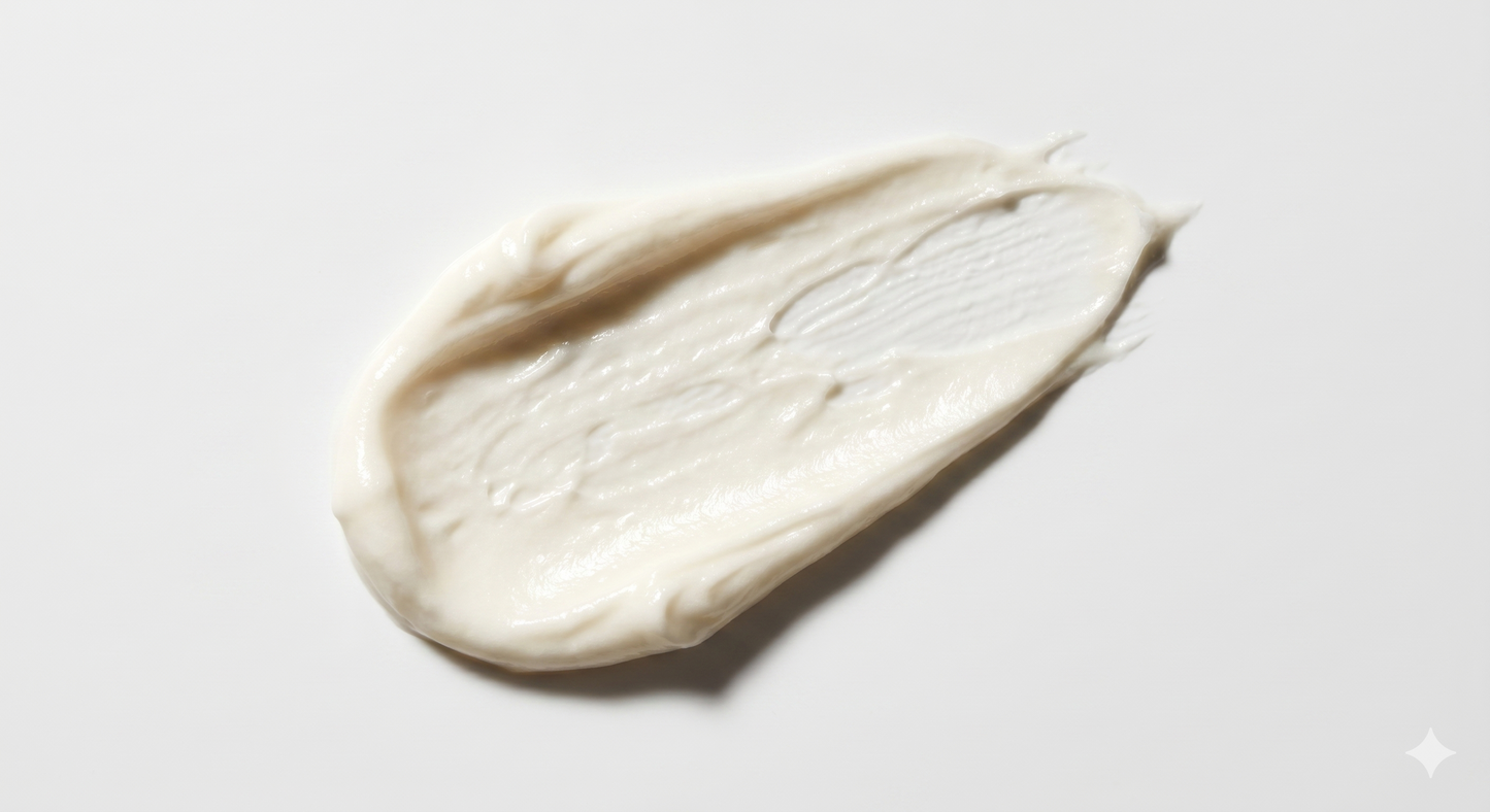 White cream or lotion smear on a light gray background